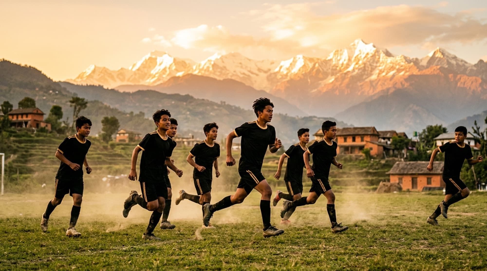 Aurium Sports youth athletes training with Himalayan peaks in background